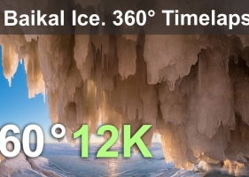 360°视频，贝加尔冰。从冰洞里看日落【236MB】【01:50】
